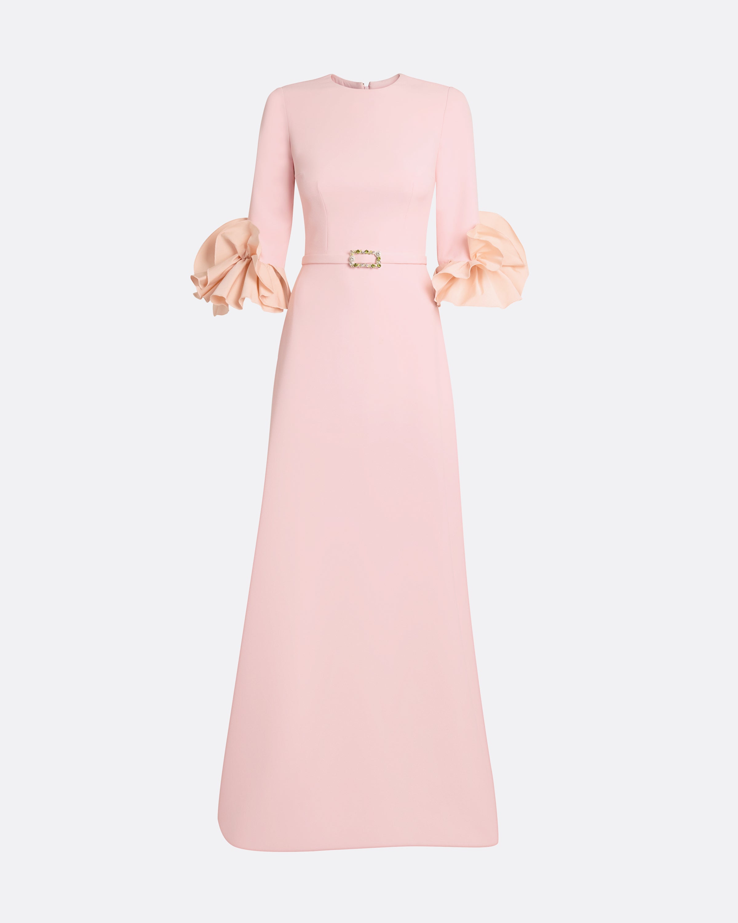 Belen Long Dress in Lychee with Embellished Belt – Safiyaa London