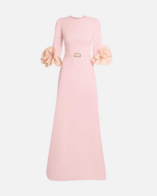 Belen Long Dress in Lychee with Embellished Belt