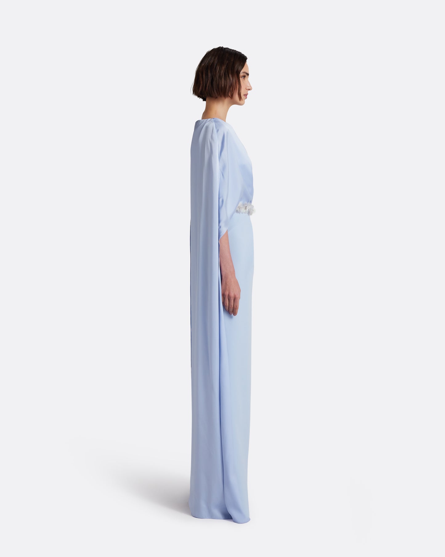 Mirabella Long Dress in Soft Sky with Embellished Belt