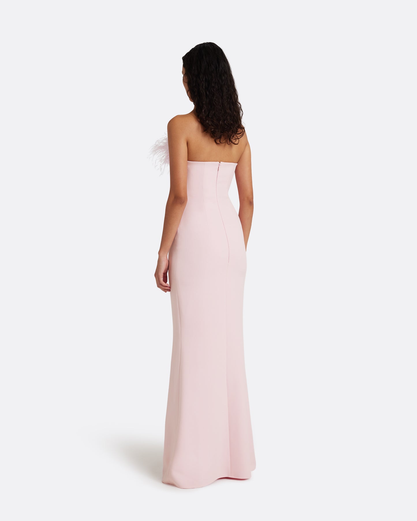 Soshin Long Dress in Lychee with Feathers