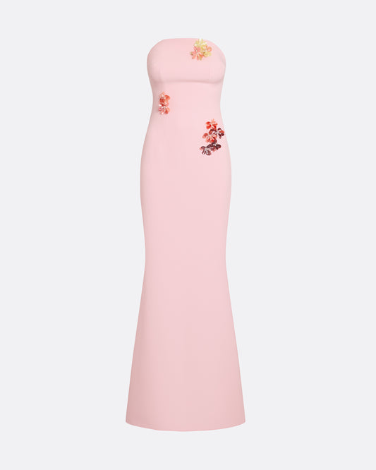 Soshin Long Dress in Lychee with Embroidery