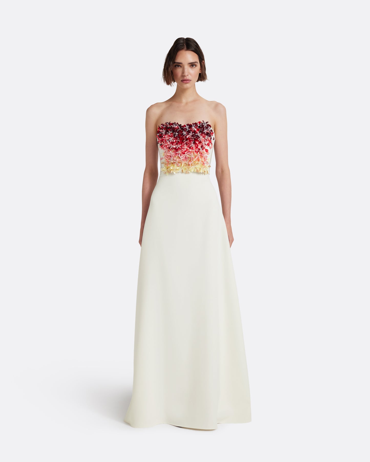 Siena Long Dress in Ivory with Multi-pinks