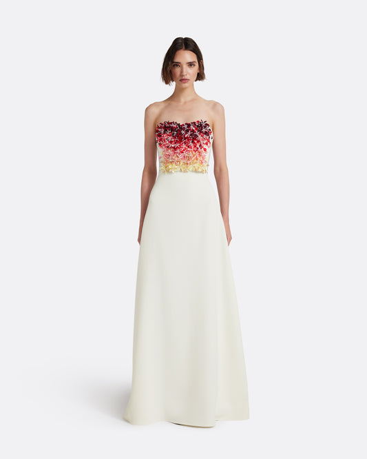 Siena Long Dress in Ivory with Multi-pinks