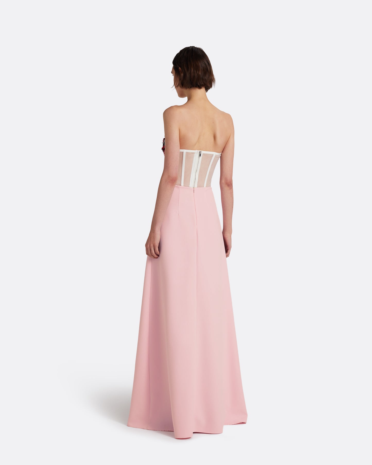 Siena Long Dress in Lychee with Pink Embroidery