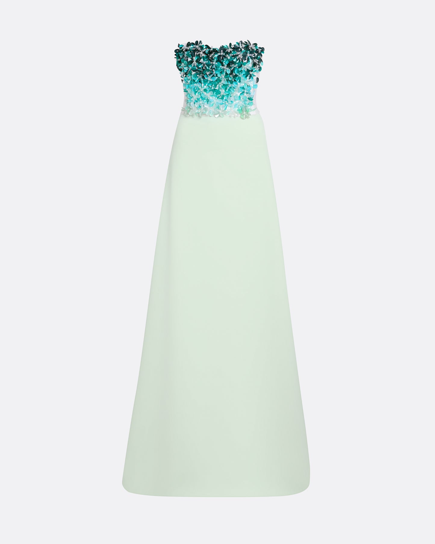 Siena Long Dress in Sea Glass with Blue Embroidery