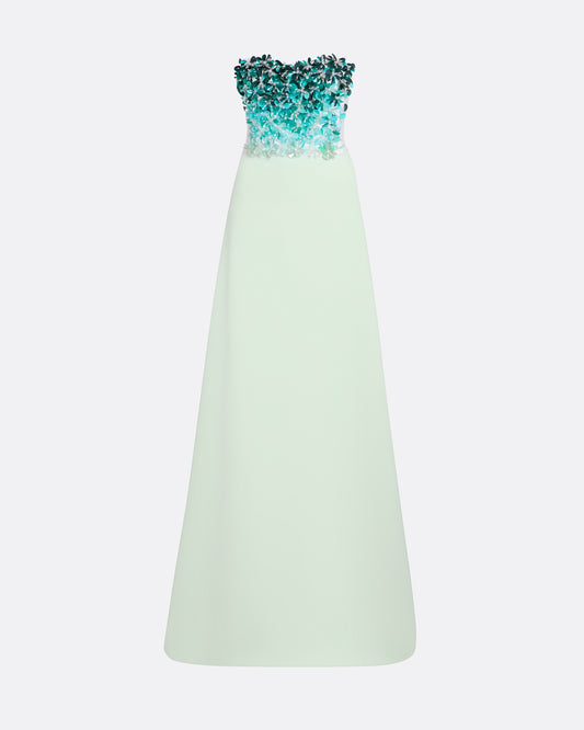 Siena Long Dress in Sea Glass with Blue Embroidery
