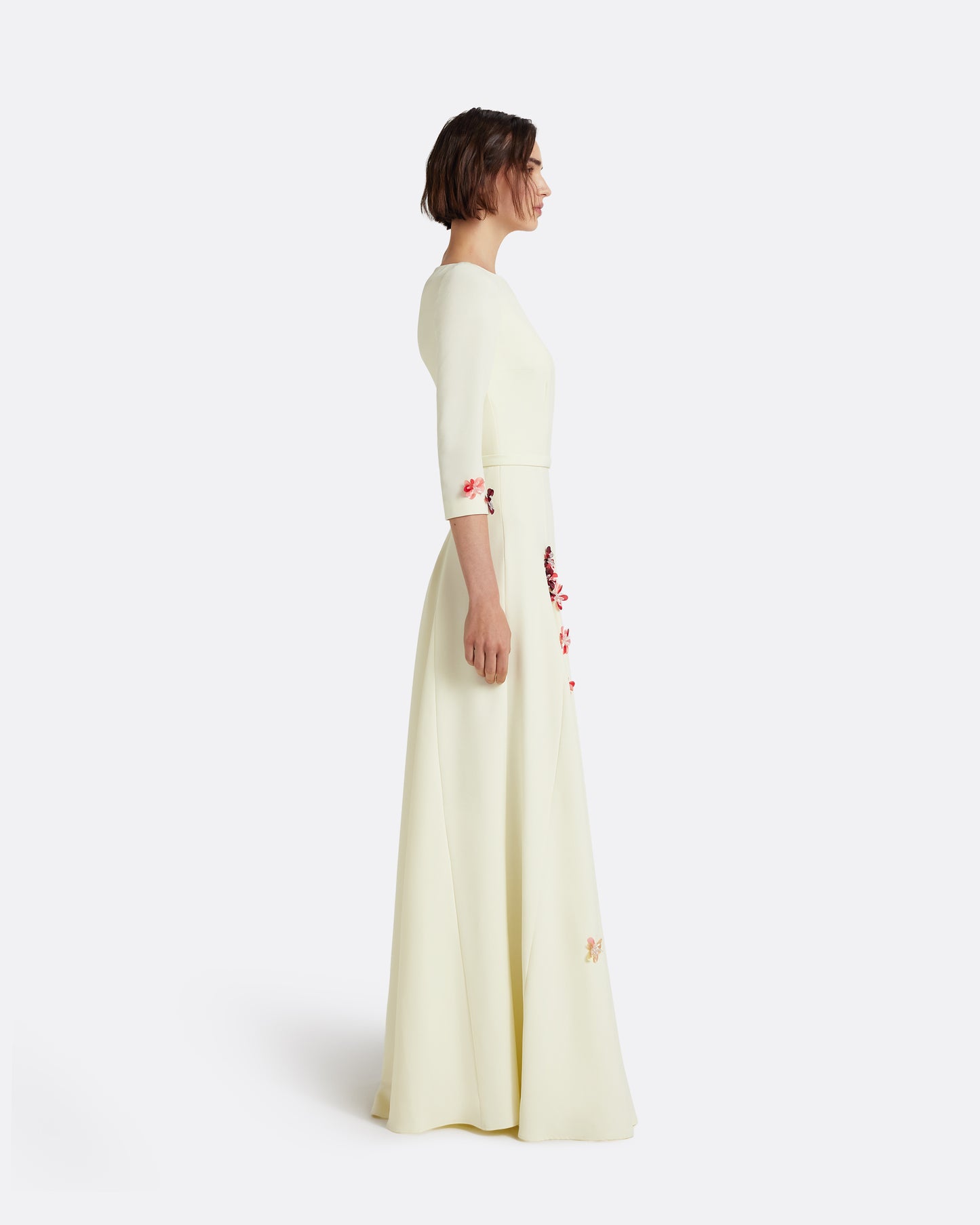 Emilia Long Dress in Sorbet with Pink Embroidery