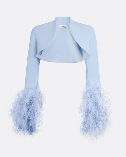 Elise Harness in Soft Sky with Feathers