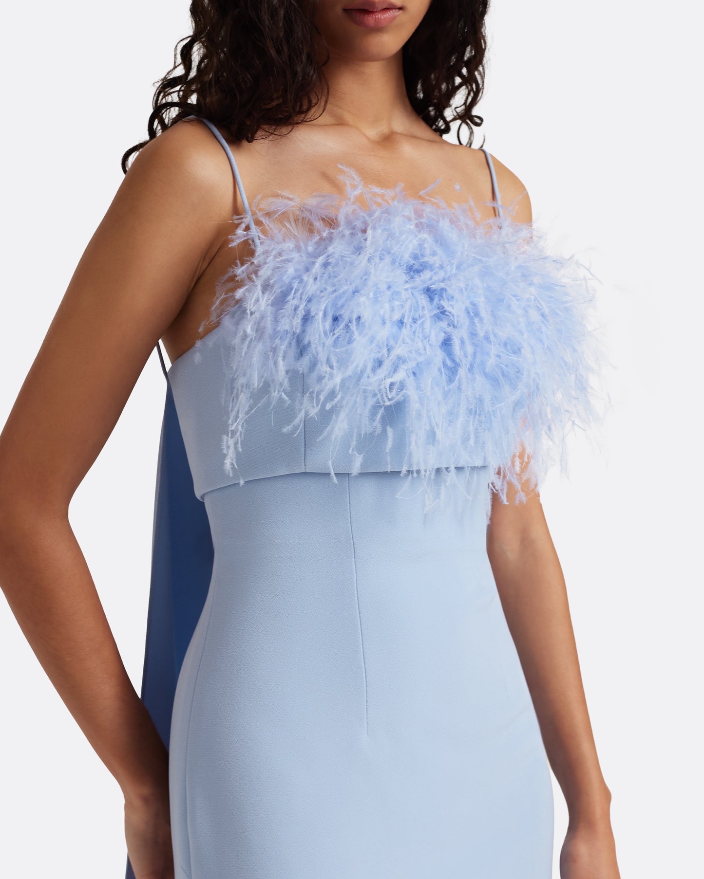 Krista Harness with Aerine Midi Dress in Soft Sky with Feathers