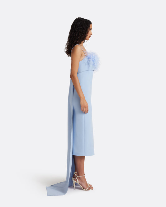 Krista Harness with Aerine Midi Dress in Soft Sky with Feathers