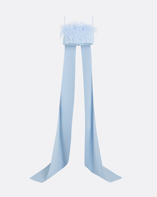Krista Harness in Soft Sky with Feathers
