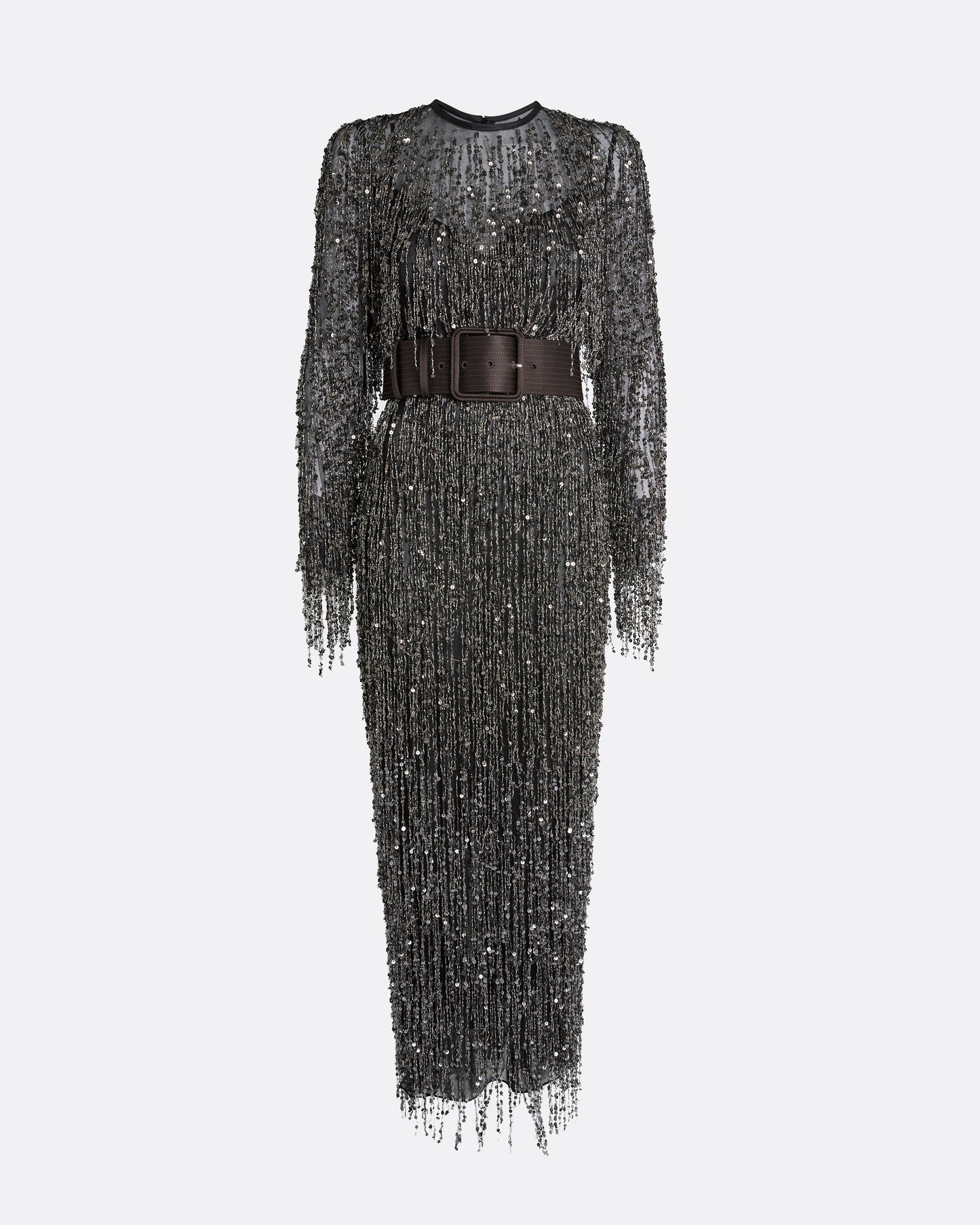 Lyran Midi Dress in Peat Brown on Black with Gunmetal