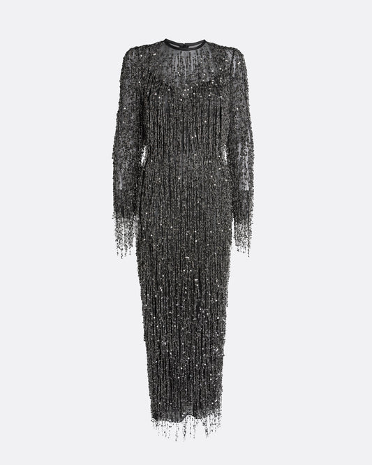 Lyran Midi Dress in Black with Gunmetal