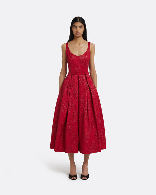 Asher Midi Dress in Crimson