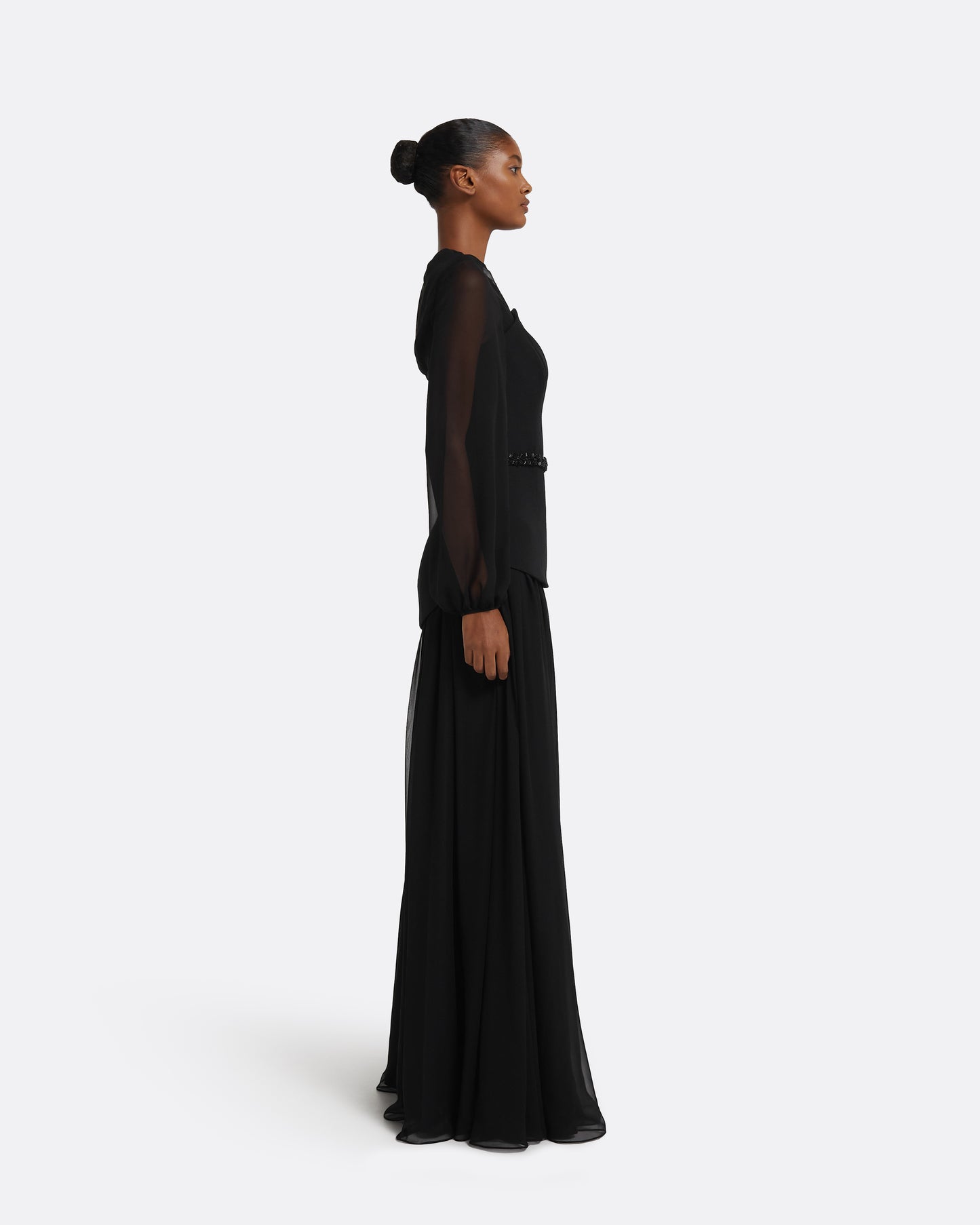 Finley Long Dress in Black & Embellished Belt
