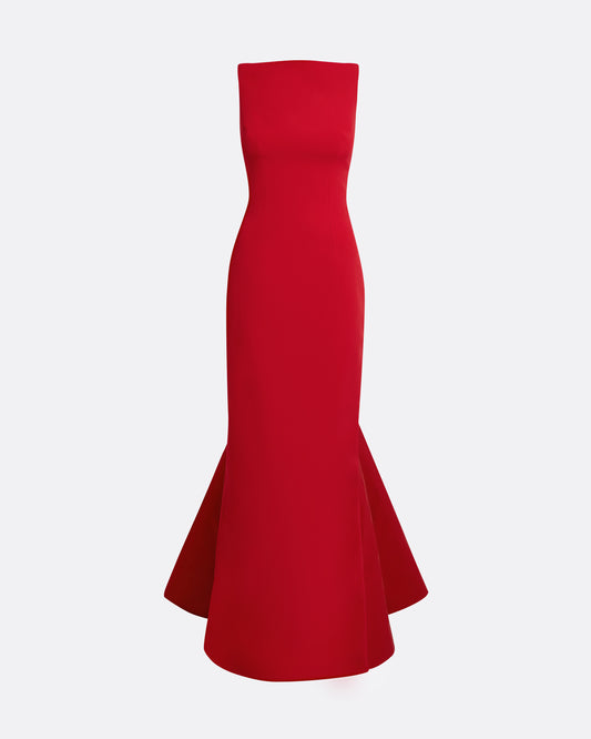 Sloane Long Dress in Lacquer Red on Crimson