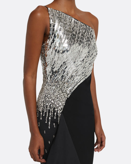 Tia Dress Long in Black with Crystal