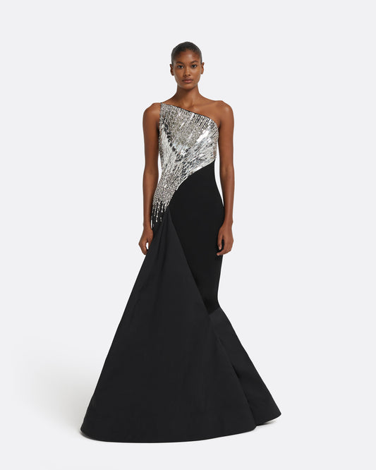 Tia Dress Long in Black with Crystal