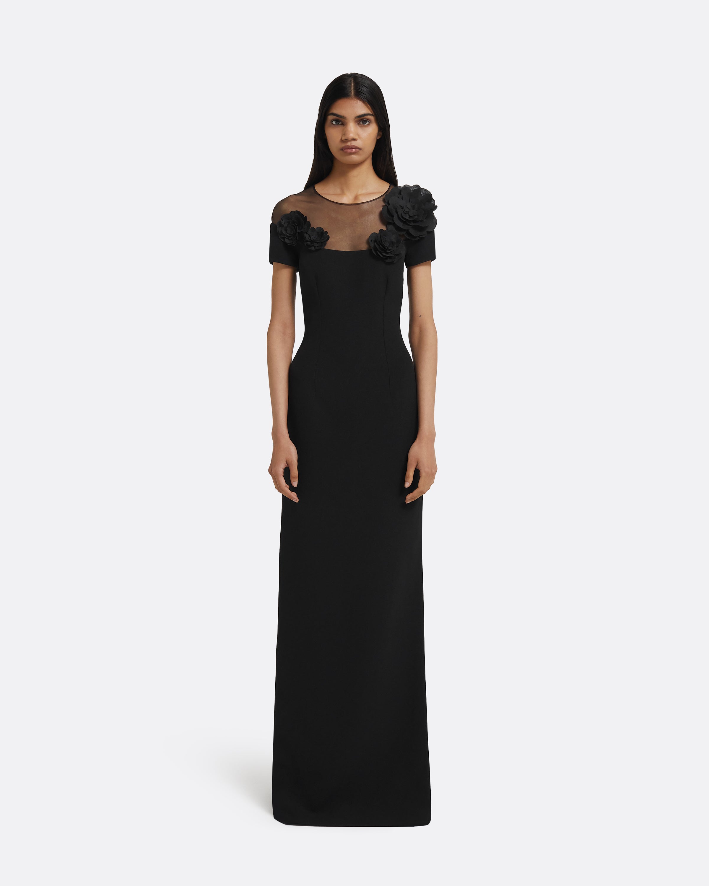 Noah Long Dress in Black with Black Embellishment