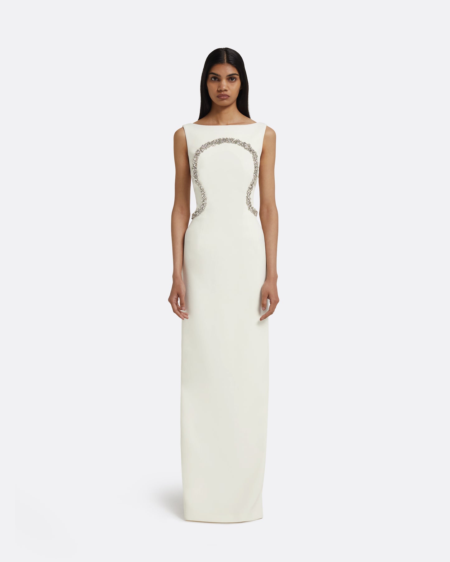Riley Long Dress in Ivory with Crystal Embellishment