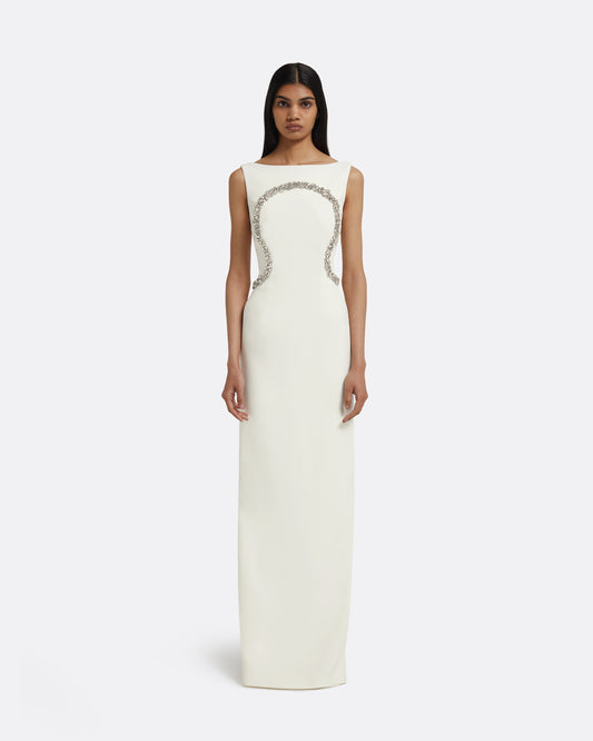 Riley Long Dress in Ivory with Crystal Embellishment