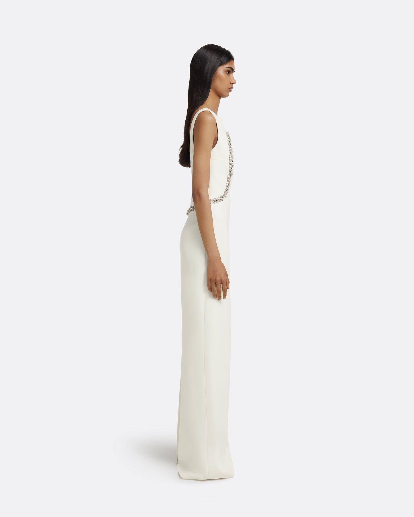 Riley Long Dress in Ivory with Crystal Embellishment
