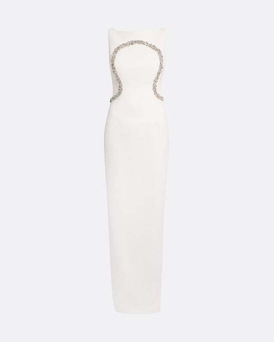Riley Long Dress in Ivory with Crystal Embellishment
