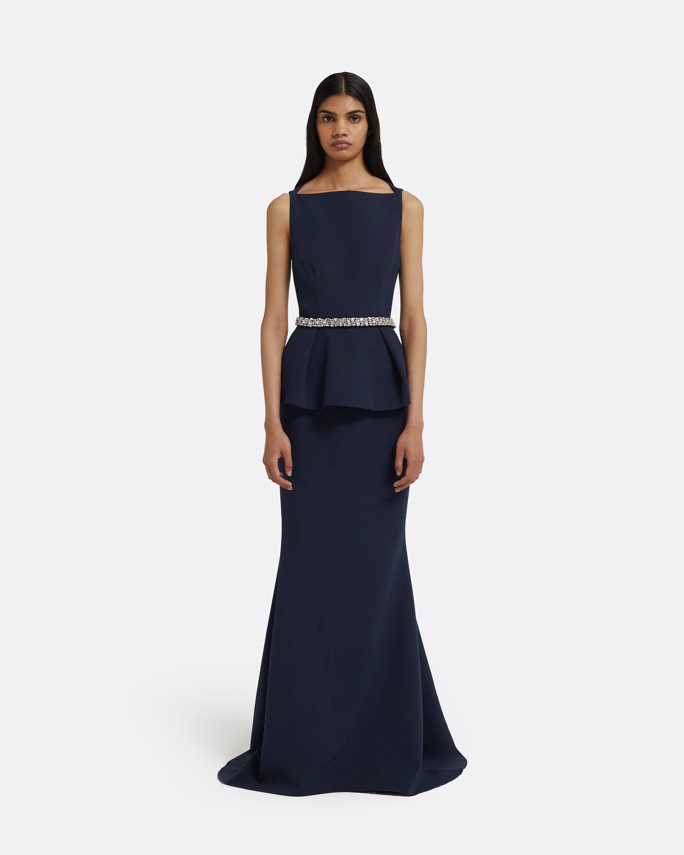 Carter Dress Long & Jonia Belt in Maritime with Crystal