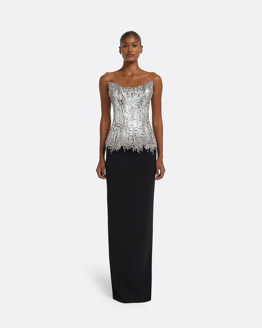 Regan Long Dress in Black with Crystal
