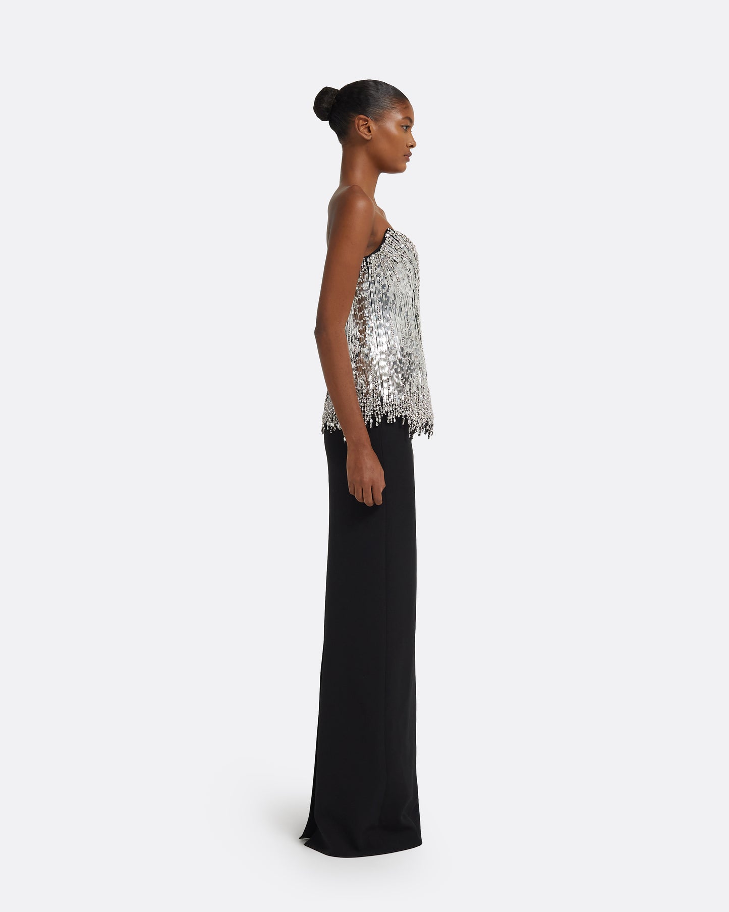 Regan Long Dress in Black with Crystal