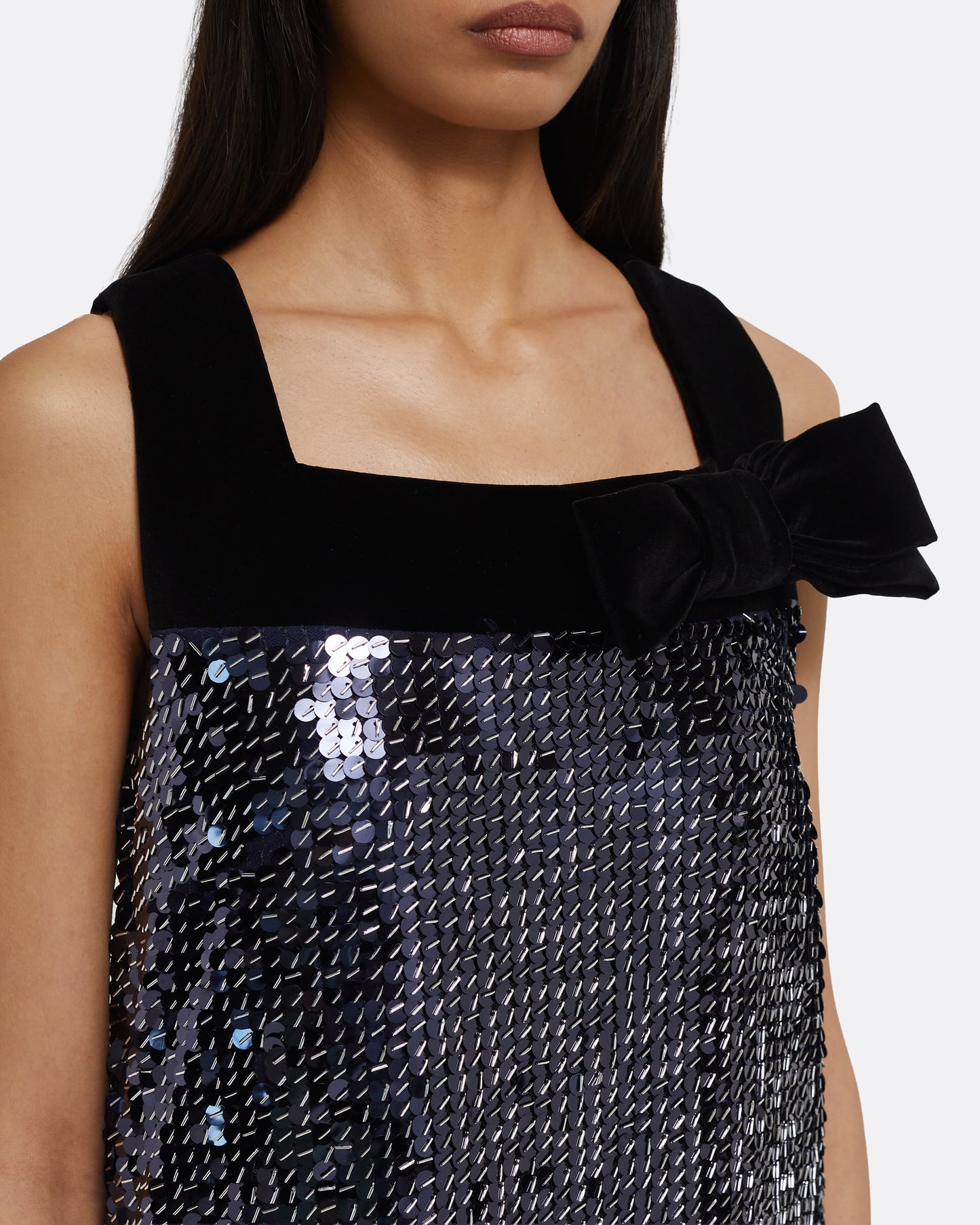 Quincy Long Dress in Navy & Silver