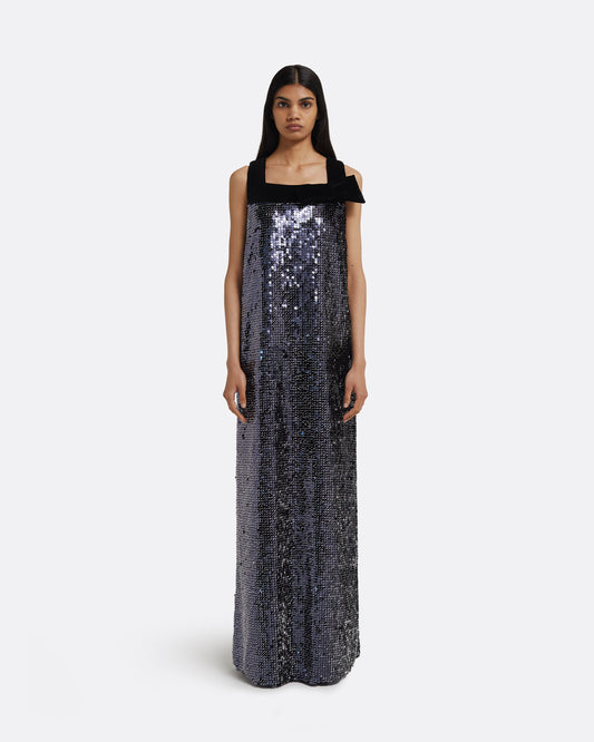 Quincy Long Dress in Navy & Silver
