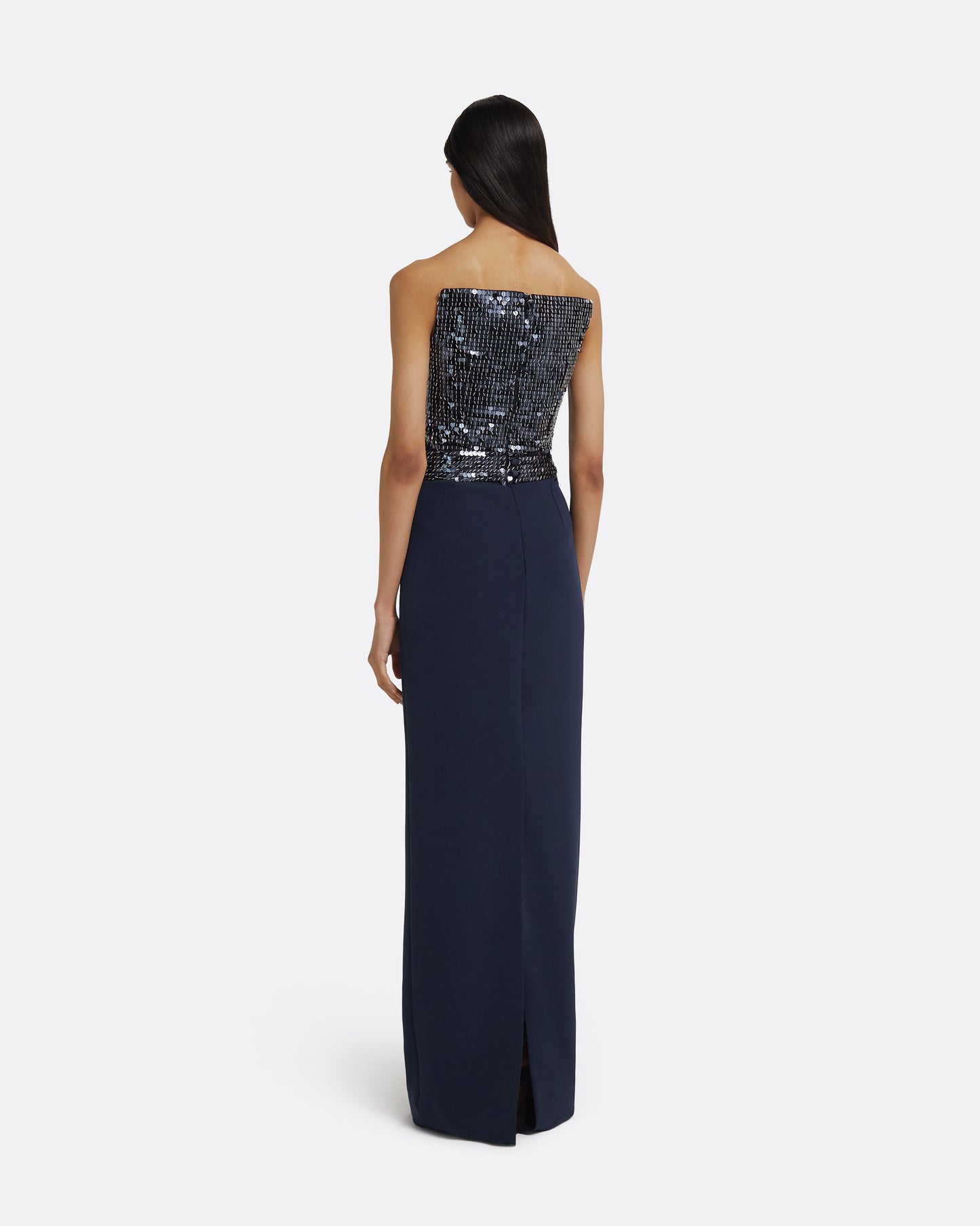 Amory Long Dress in Navy & Silver on Maritime Blue
