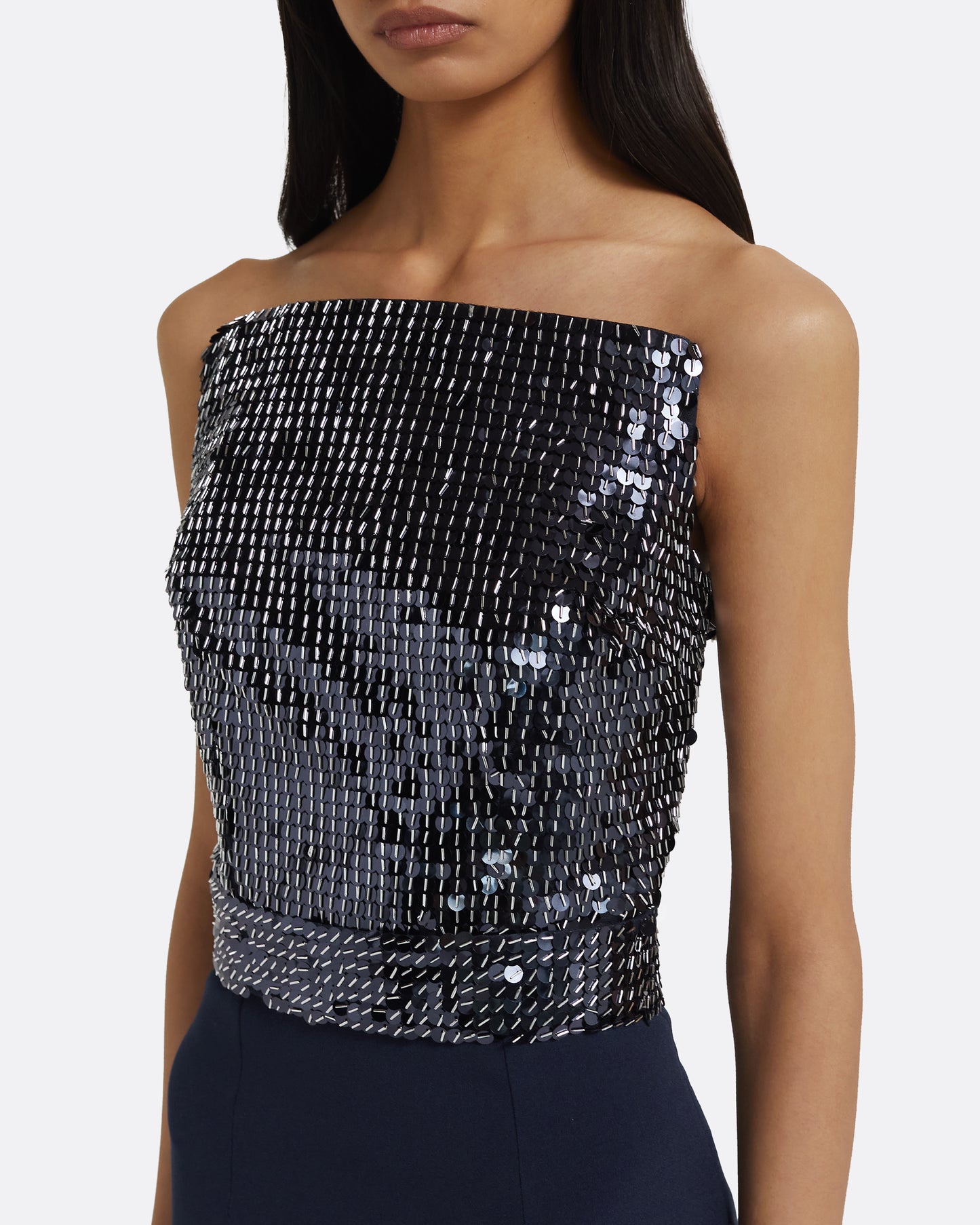 Amory Long Dress in Navy & Silver on Maritime Blue