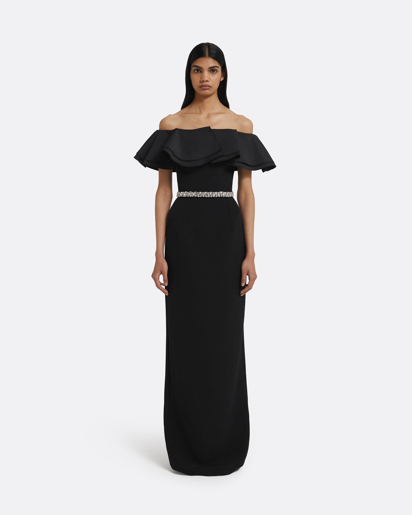 Ryan Long Dress in Black with Crystal