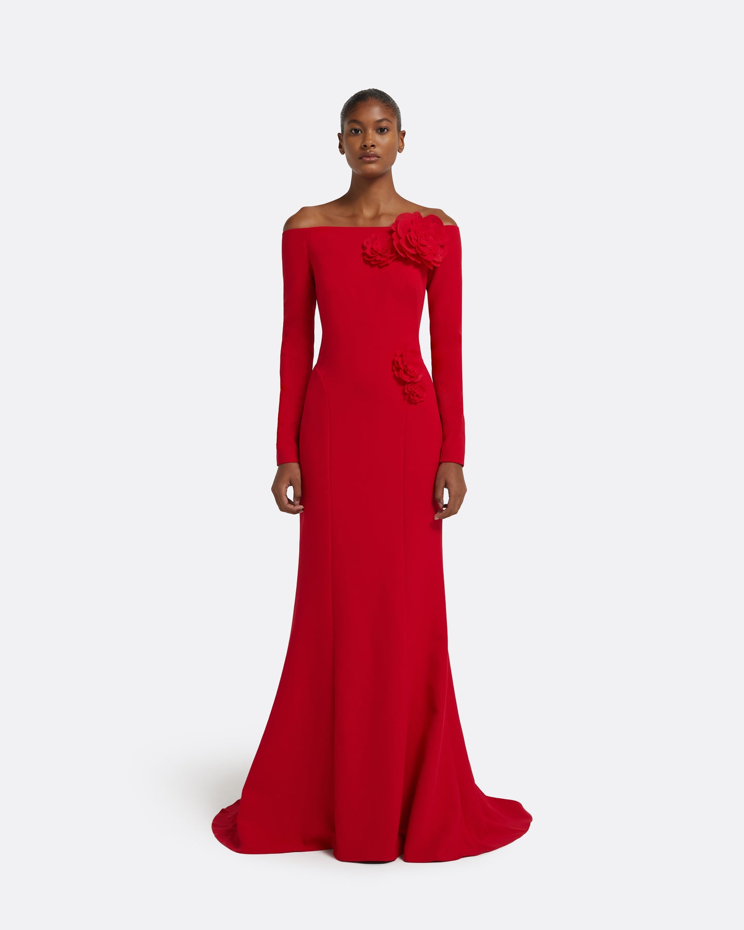 Rory Long Dress in Crimson with Crimson Appliqué
