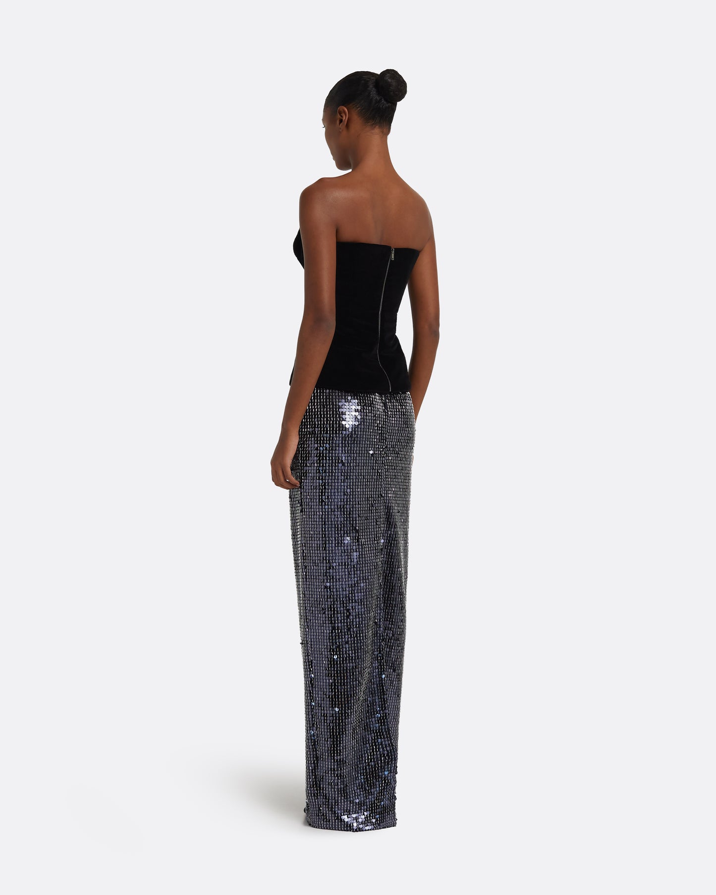 Aiden Long Dress in Black on Navy & Silver