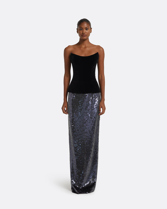Vick Long Skirt in Navy & Silver