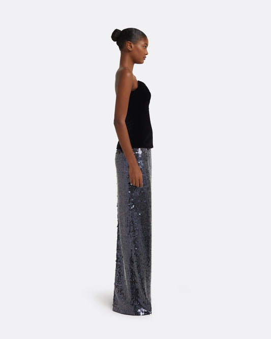 Vick Long Skirt in Navy & Silver