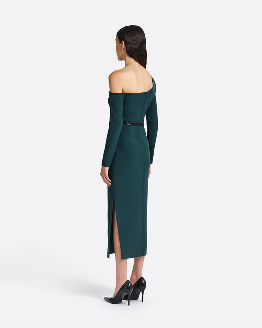 Amia Embroidered Midi Dress in Darkest Spruce