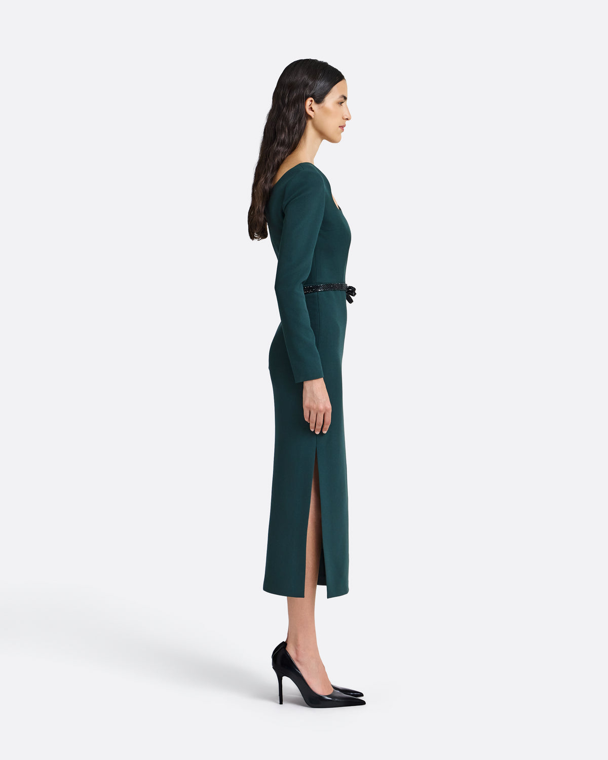 Amia Embroidered Midi Dress in Darkest Spruce