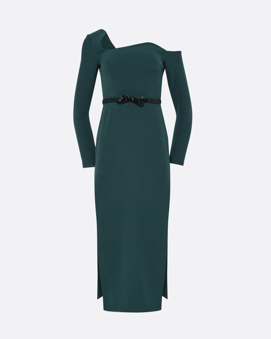 Amia Embroidered Midi Dress in Darkest Spruce