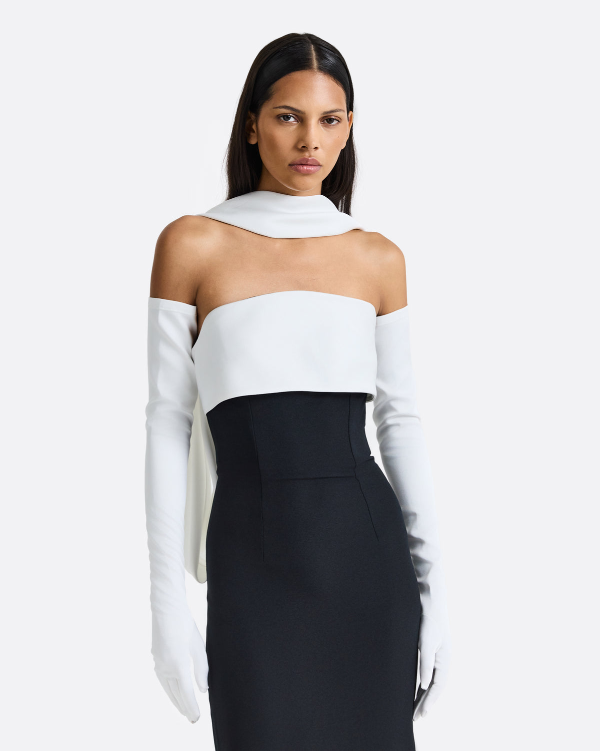 Roshana Long Dress in Ivory and Black