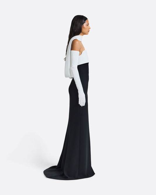 Roshana Long Dress in Ivory and Black