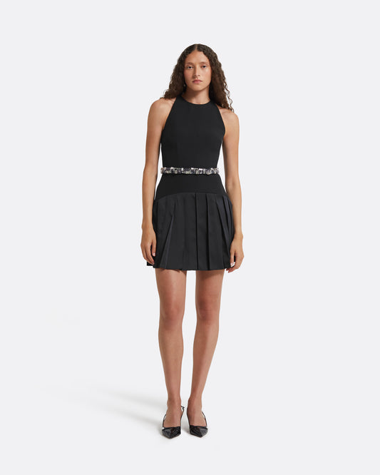 Tonina Black Short Dress With Embroidered Belt