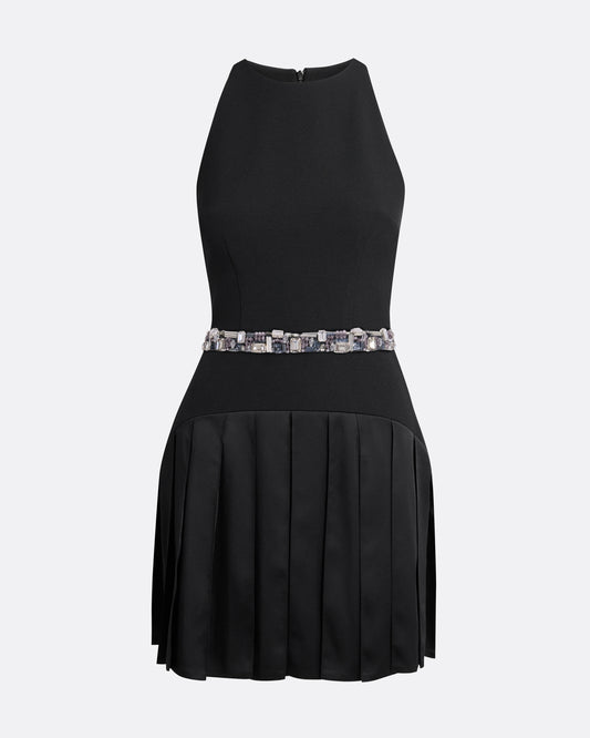 Tonina Black Short Dress With Embroidered Belt