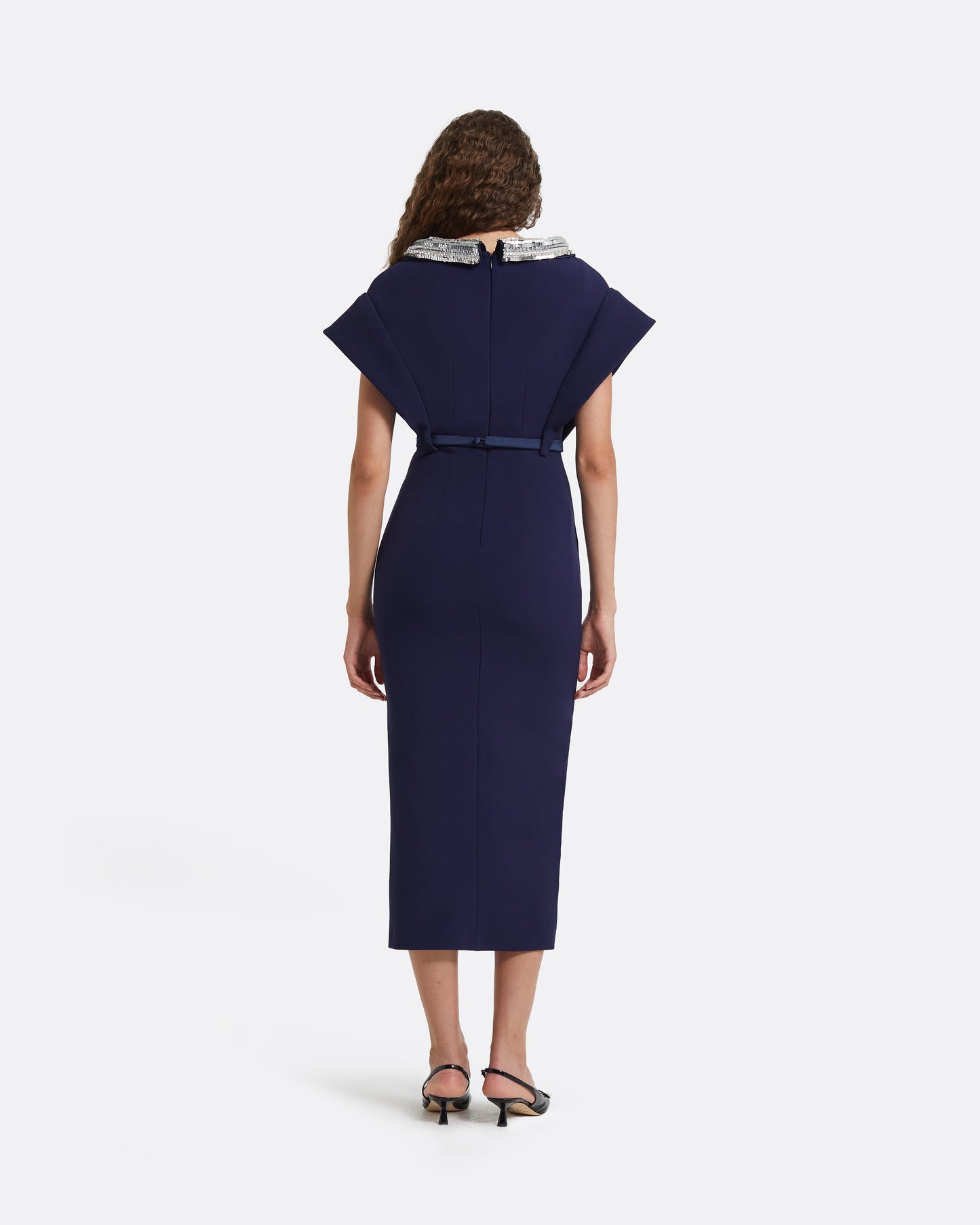 Meral Azurite Blue Embroidered Midi Dress