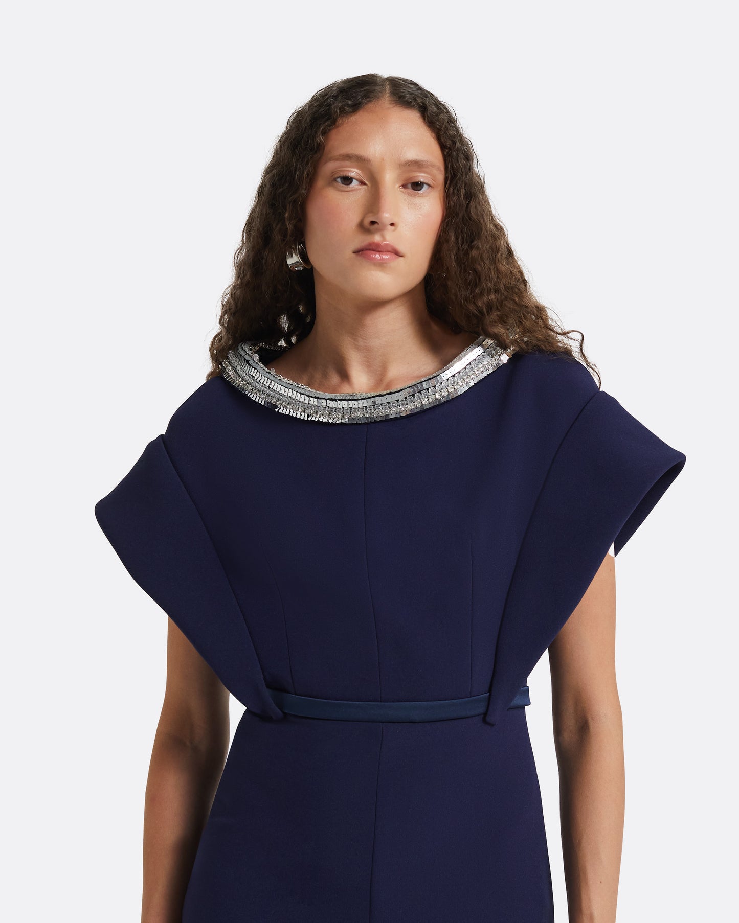 Meral Azurite Blue Embroidered Midi Dress