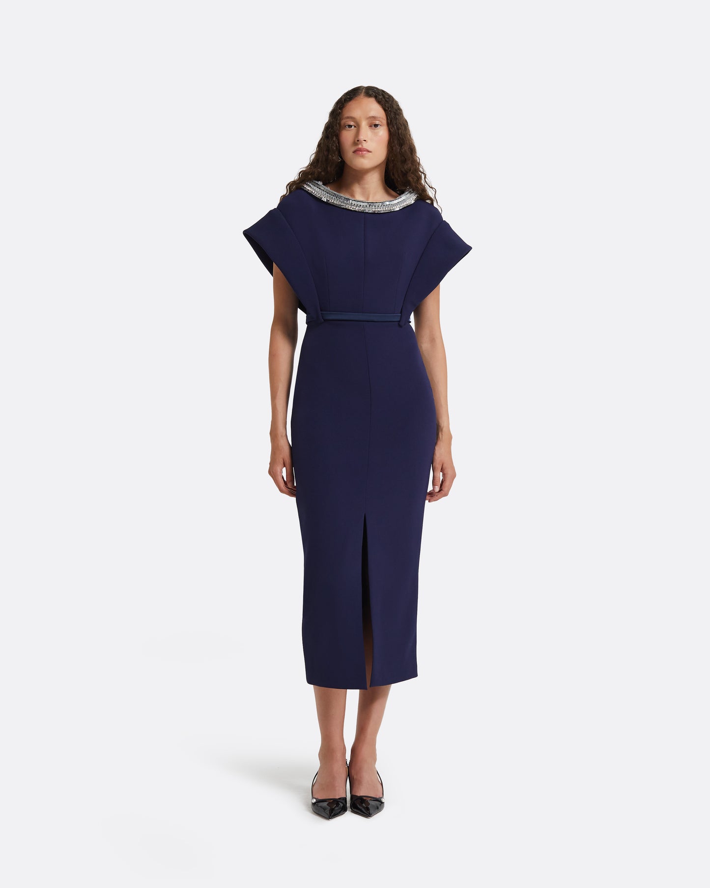 Meral Azurite Blue Embroidered Midi Dress