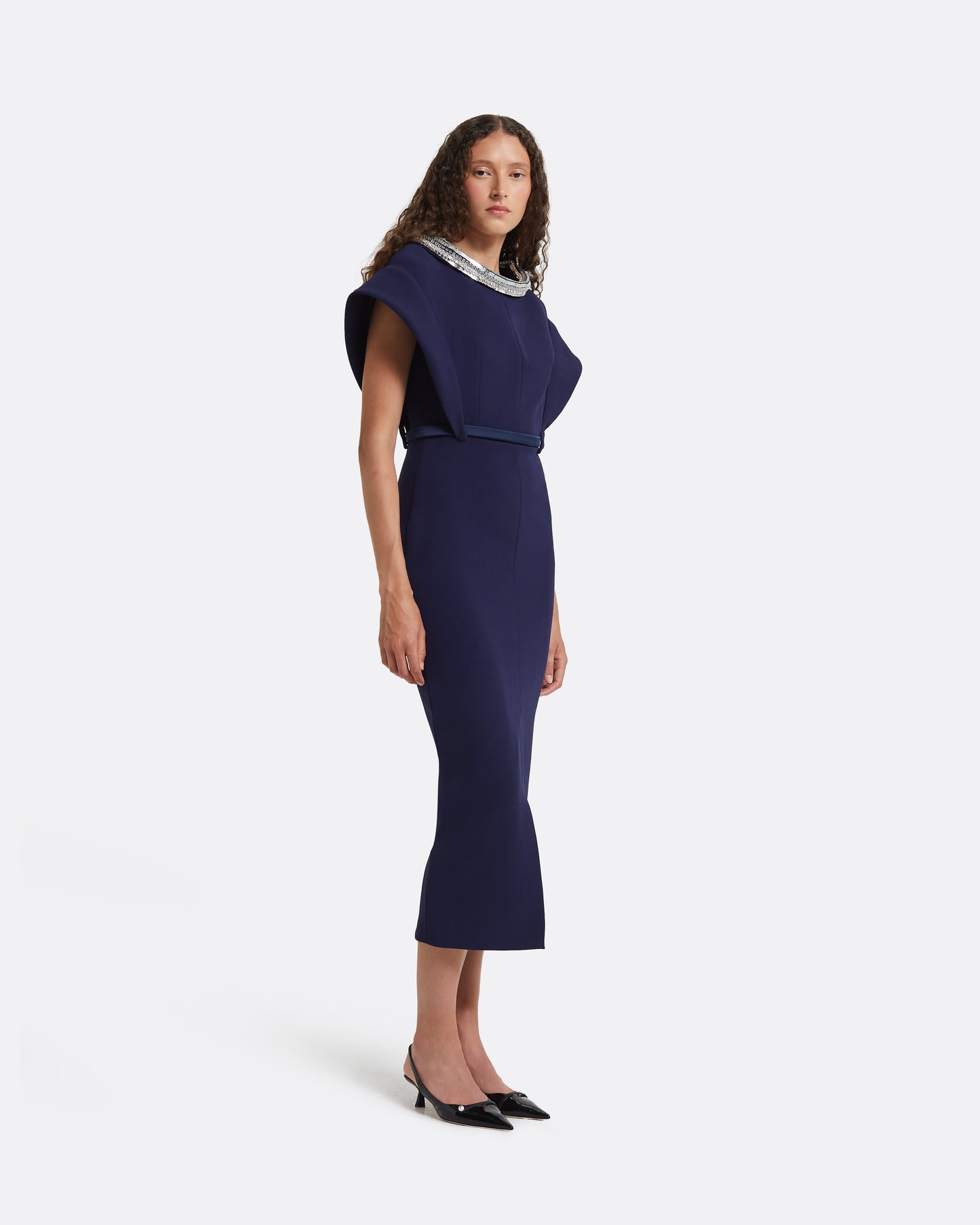 Meral Azurite Blue Embroidered Midi Dress